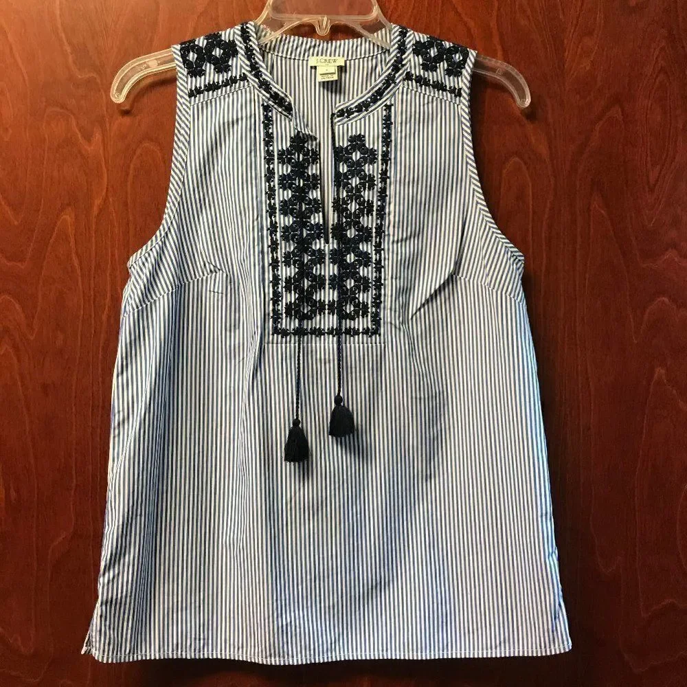 J. CREW embroidered peasant top Blue